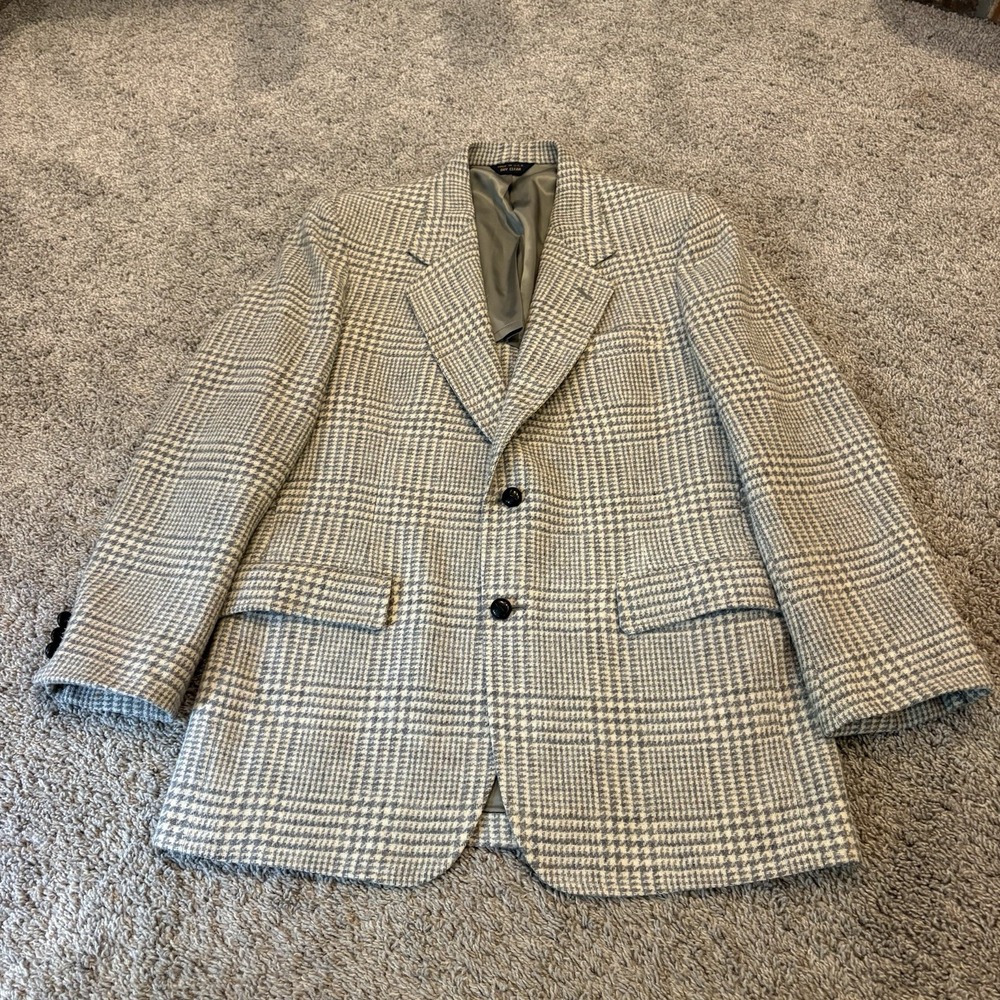 Vintage Pendleton 42 Gray Glen Plaid Houndstooth Blazer Jacket Sport Coat Wool